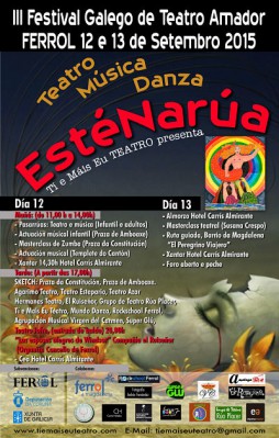  Cartel de colaboradores y grupos presentes en la III Edición EsteNarúa Festival de Teatro Amador Galego 